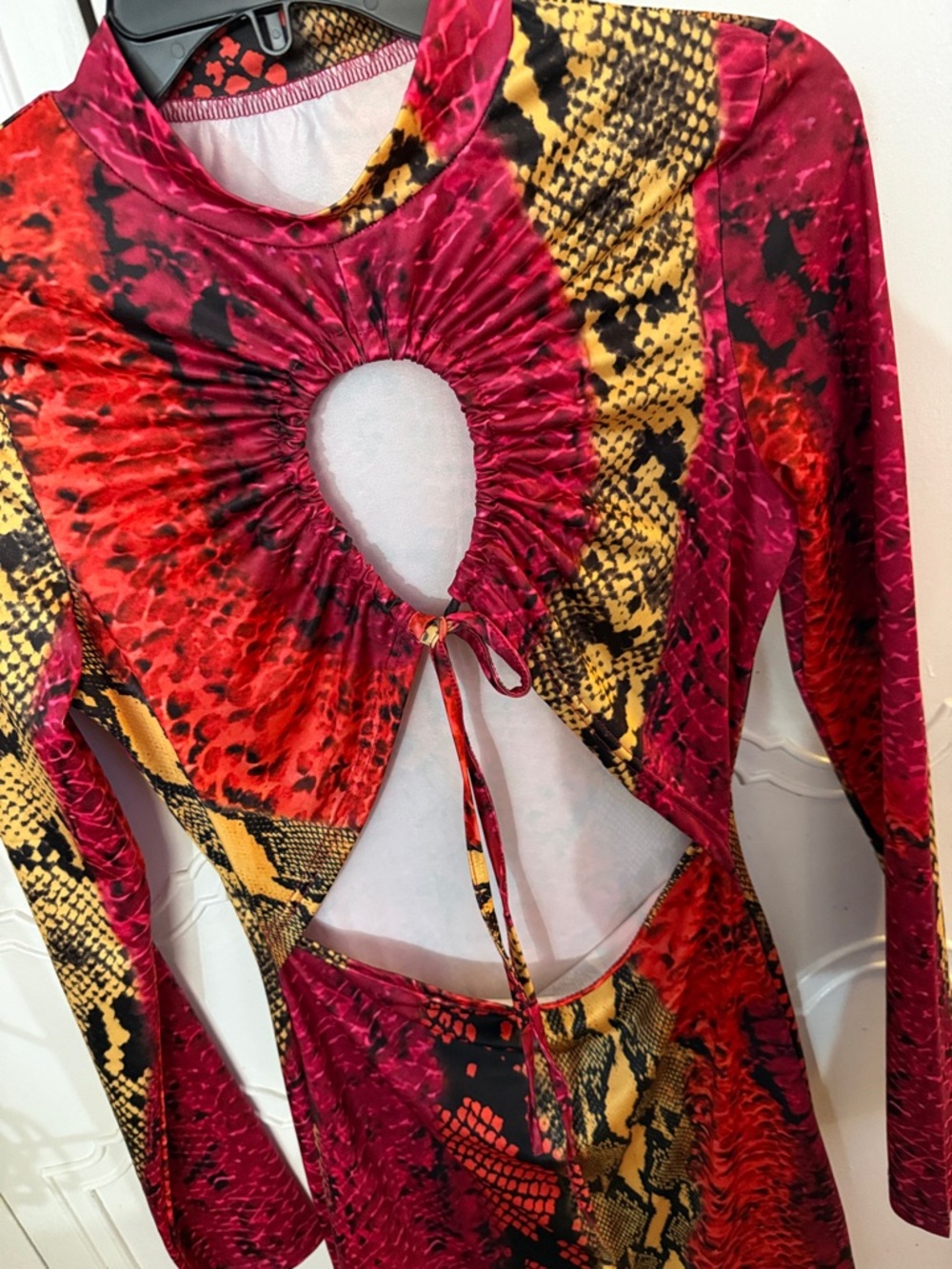 SHEIN Bold Red & Yellow Snake Print Cutout Dress